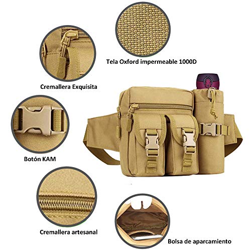 COOLEAD Bolso Cintura Hombre Militar Táctico Mochila Cintura Unisex Durable Impermeable Waist Pack Tela Oxford Macuto Senderismo con Bosillo de Botella Riñonera de Marcha para Viaje Bicicleta Camping