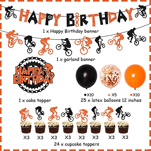 Decoraciones de cumpleaños de BMX para niños, decoración para tartas de bicicleta con diseño de feliz cumpleaños, decoración para cupcakes de Dirt Bike para deportes extremos suministros para fiestas