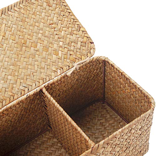 Cestos Almacenaje Seagrass con Tapa Caja Mimbre Rectangular con  Compartimentos Decorativas para Organizar Juguetes de Papel Higiénico :  : Hogar y cocina