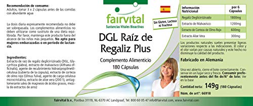 DGL Regaliz Plus - Raíz de Regaliz Desglicirrizado + Malvavisco + Olmo + Aloe Vera - VEGANO - Dosis alta - 180 Cápsulas - Calidad Alemana