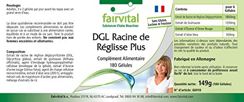 DGL Regaliz Plus - Raíz de Regaliz Desglicirrizado + Malvavisco + Olmo + Aloe Vera - VEGANO - Dosis alta - 180 Cápsulas - Calidad Alemana