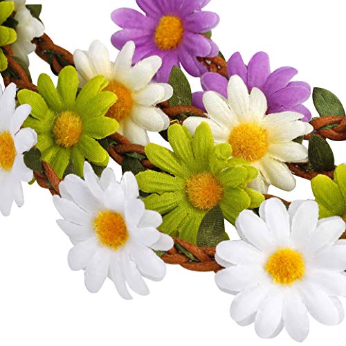 Diadema de Flores 12 Piezas Multicolor Diadema de Flores de Margarita con Cinta Elástica Ajustable para Mujeres Niñas Fiesta Playa