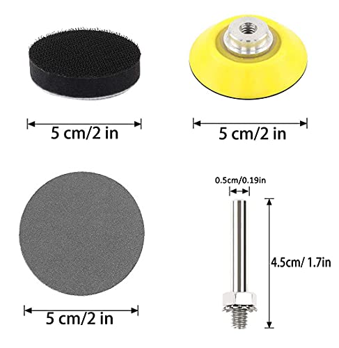 Discos de lijado de 50 mm, discos de lijado de 2 pulgadas con plato de respaldo de vástago de 1/4 de pulgada y plato de amortiguación de espuma suave 80/120/180/240/320/400/600/1000/2000/3000 Grano