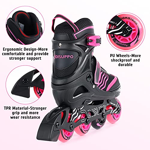 DISUPPO Patines en Línea Niños Niñas, Patín sobre Ruedas Iluminadas Inline Skates Ajustables Adultos, Patines Infantiles con Luces, Ruedas de PU (Talla EU 31-42) (Rosa, S)