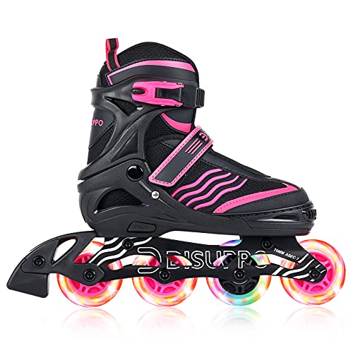 DISUPPO Patines en Línea Niños Niñas, Patín sobre Ruedas Iluminadas Inline Skates Ajustables Adultos, Patines Infantiles con Luces, Ruedas de PU (Talla EU 31-42) (Rosa, S)