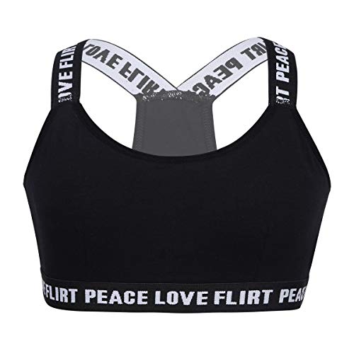 dPois Sujetador Deportivo Niña Training Camiseta sin Mangas Algodón Tank Crop Top Corto Elástico Ropa Interior Deportiva Ballet Baile Danza Fitness Yoga Running para Niñas Chicas Negro 10-12 Años