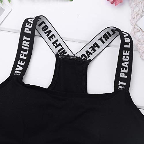 dPois Sujetador Deportivo Niña Training Camiseta sin Mangas Algodón Tank Crop Top Corto Elástico Ropa Interior Deportiva Ballet Baile Danza Fitness Yoga Running para Niñas Chicas Negro 10-12 Años