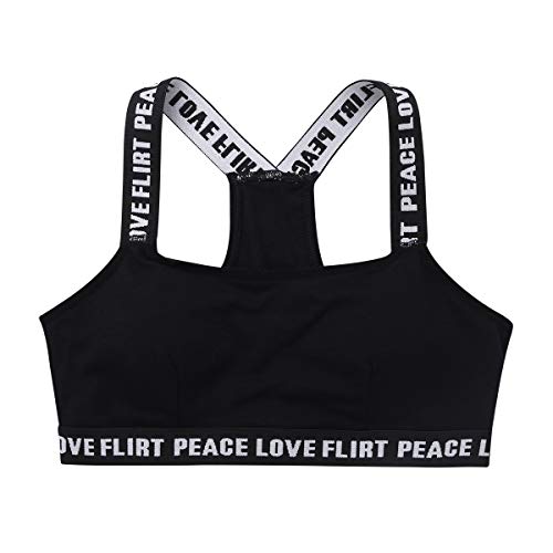 dPois Sujetador Deportivo Niña Training Camiseta sin Mangas Algodón Tank Crop Top Corto Elástico Ropa Interior Deportiva Ballet Baile Danza Fitness Yoga Running para Niñas Chicas Negro 10-12 Años