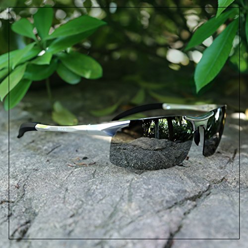 Duco Gafas de sol deportivas polarizadas para hombre con ultraligero y marco de metal irrompible, 100% UV400-8177S (Plata espejada)