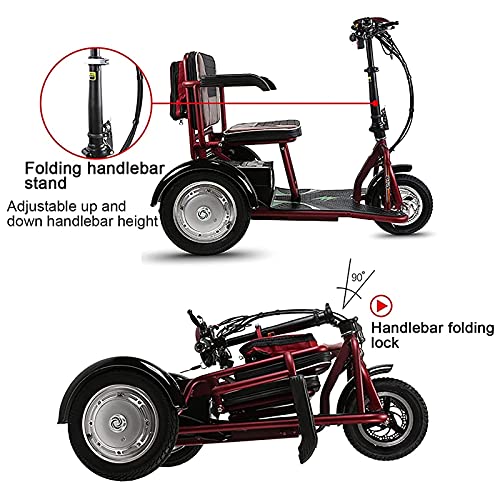 DYR Scooters de Movilidad Plegables, eléctricos, Ligeros, portátiles, de 3 Ruedas, eléctricos, móviles, sillas de Ruedas, triciclos de Viaje compactos con Ajuste de 3 velocidades, con Asiento (4