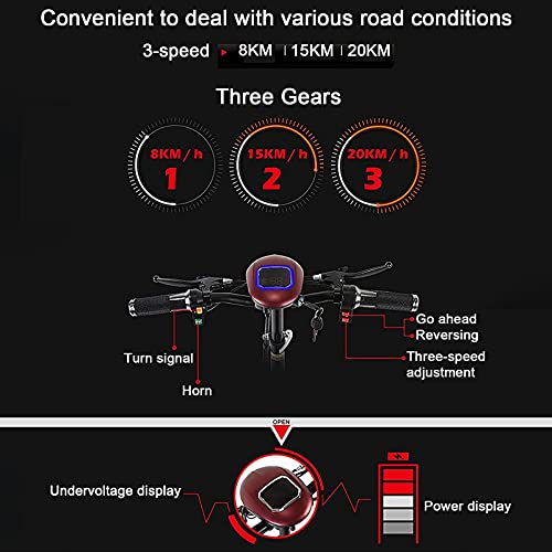 DYR Scooters de Movilidad Plegables, eléctricos, Ligeros, portátiles, de 3 Ruedas, eléctricos, móviles, sillas de Ruedas, triciclos de Viaje compactos con Ajuste de 3 velocidades, con Asiento (4