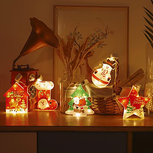 Eco Memos Cadena de luces de Navidad con pilas con 6 colgantes de Navidad – 3 modos de luces de hadas superbrillantes decoración de pared interior al aire libre, caja de colores