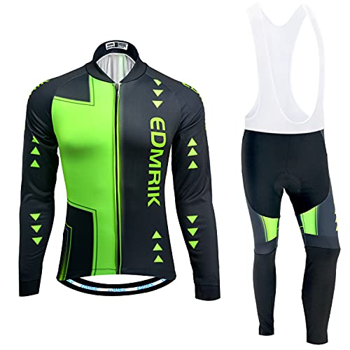 EDMRIK Conjunto de Ropa Ciclismo para Hombre Manga Larga, Traje Bicicleta Térmico y Pantalón de Ciclista Invierno Largo (XXL, DCTIAM15)