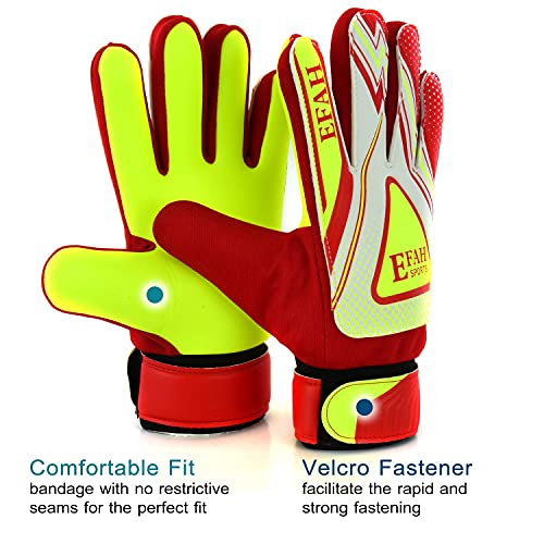 EFAH Guantes de Portero de fútbol para niños y niñas con Fuerte Agarre Protector Palmas (Red/Yellow, Size 2 Suitable for 4 to 5 Year Old)