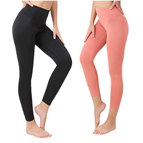 Effnny 2 Pack Pantalones de Yoga para Mujeres Mallas de Cintura Alta Control de Barriga Entrenamiento Corriendo Mallas Deportivas (2 Paquetes Rosado/Negro, XXL)