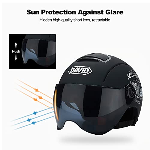 Ergocar Casco Abierto Clásico, Medio Casco con Visera Solar, Carcasa De 709abs Combinada con Una Capa Amortiguadora De Eps para Proporcionar Una Mejor Protección Al Conducir(Negro)