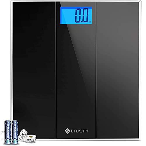 Etekcity Báscula de Baño Digital con Tecnología Step-On, 180 kg/ 400 lbs, Gran Pantalla LCD Retroiluminada (74×38mm) con Dígitos Grandes, Auto-On/Off, Cinta Métrica y Baterías Incluidas, 4074S