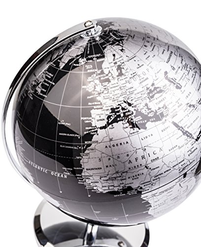 Exerz 20cm Globo Terráqueo - en Inglés - Decoración de escritorio educativa/geográfica/moderna - Con una base de metal - Negro Metálico - Diámetro: 20cm