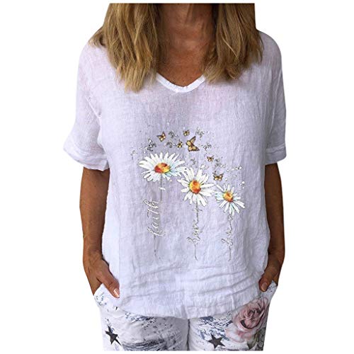 FeelFree+ Tops y Camisetas para Mujer Blusas básicas de Manga Corta con corazón Informal Camisas Sueltas Estampadas de Encaje con Cuello en V Camisetas de Fiesta de Verano Tops Originales