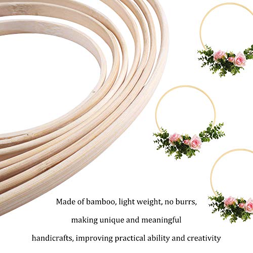 FHYT 8pcs Juego de Aros de Madera de bambú para manualidade,8 tamaños, para DIY Corona de Navidad, Atrapasueños, Corona de Boda Decoración y Pared Colgar Manualidades