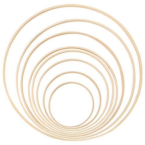 FHYT 8pcs Juego de Aros de Madera de bambú para manualidade,8 tamaños, para DIY Corona de Navidad, Atrapasueños, Corona de Boda Decoración y Pared Colgar Manualidades