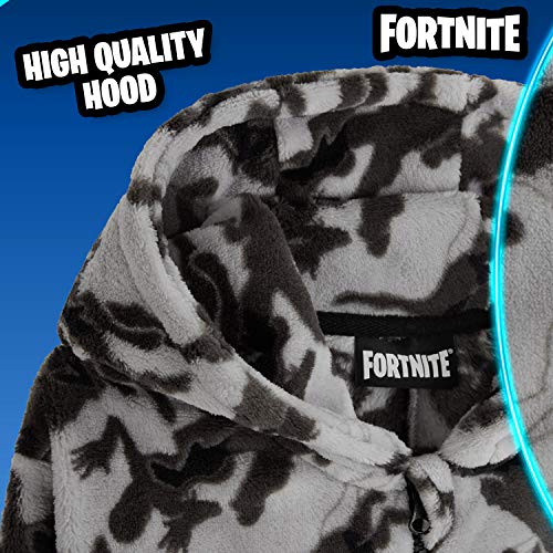 Fortnite Pijama Niño Entero con Capucha, Pijama Mono de Forro Polar, Pijamas Niños Diseño Gamer, Regalos para Niños y Adolescentes 7-14 Años (Camo Gris, 11-12 años, 11_Years)