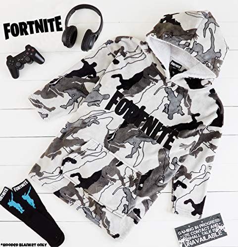 Fortnite Sudadera Manta Con Capucha, Sudaderas de Forro Polar Super Suave Invierno, Bata de Estar Por Casa, Regalos Para Niños y Adolescentes 7- 14 Años (gris)