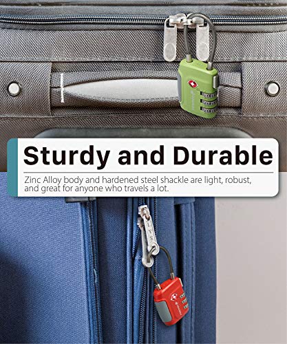 Fosmon Cerraduras de Equipaje aprobadas por la TSA, (4 Pack) Códigos de candado de combinación de 3 dígitos con Cuerpo de aleación - Negro, Verde, Rojo y Azul