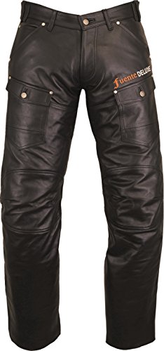 Fuente Delux - Pantalones de piel para hombre y mujer, largos, vaqueros de piel para hombre y mujer, pantalones de cuero 501, calidad 1A, napa | tallas grandes Negro 64