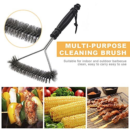 Fyfjur Fyfjur BBQ Cleaning Wire Brush, BBQ Brush Cleaner, Heavy Duty Grill Brush, BBQ Oven Cleaner, 2 in 1 Pointed Tail Wire BBQ Brush + Stainless Steel Curl Grill Brush Barbecue Cleaning Kit(Black)