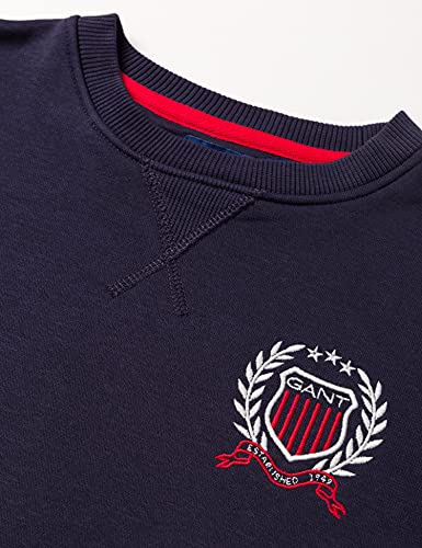 GANT D1. Medium Crest C-Neck Sudadera, Azul Noche, 176 cm para Niños