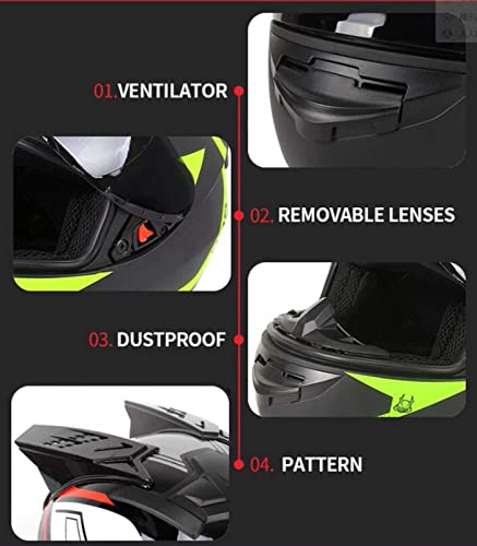 GAOZHE Casco Integral de Motocicleta Casco Modular de Choque de Motocicleta Ligero con Visera Casco de Motocicleta de Carreras Aprobado por Dot/ECE para jóvenes Hombres Mujeres