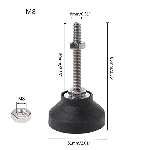 Gasea 6 Piezas Tornillos Reguladores, Niveladores Base, Patas Ajustables Regulables para Muebles con Rosca M8, Tornillos de Ajuste de Pies Niveladores para Muebles, M8 x 50 x 40mm