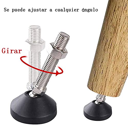 Gasea 6 Piezas Tornillos Reguladores, Niveladores Base, Patas Ajustables Regulables para Muebles con Rosca M8, Tornillos de Ajuste de Pies Niveladores para Muebles, M8 x 50 x 40mm