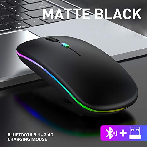 GeekerChip Raton Inalámbrico Bluetooth,Ratón Inalámbrico Recargable y Silencioso,Ratón de Viaje Portátil 1600 DPI de Dos Modos (Bluetooth5.1+ 2.4G Wireless) para Portátil,PC, Macbook(Negro)