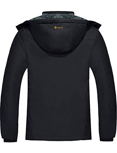 GEMYSE Chaqueta de Esquí Impermeable de Montaña para Hombre Abrigo de Invierno de Lana Antiviento con Capucha (Negro,M)