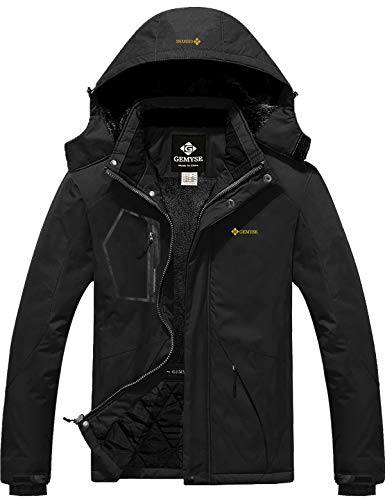 GEMYSE Chaqueta de Esquí Impermeable de Montaña para Hombre Abrigo de Invierno de Lana Antiviento con Capucha (Negro,M)