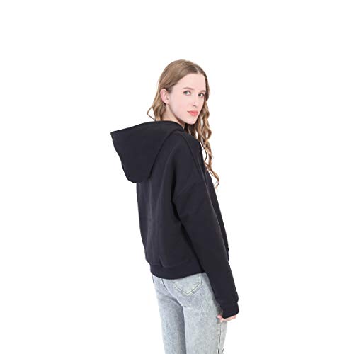 Germinate Cropped Sudaderas con Capucha Mujer Algodón Vintage Negra Blanco Corta Hoodie Jersey Crop Top Oversize Talla Grande (Negro, Medium)