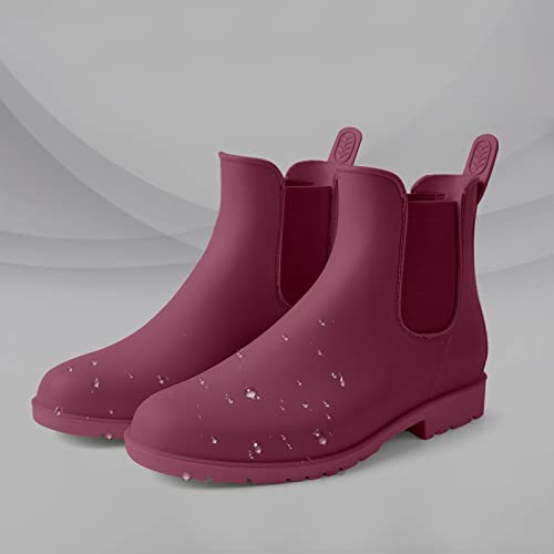 GEWEO Mujer Botas de Lluvia Elegante Chelsea Talón Grueso Wellington Botines para Lluvia Impermeables Botines Agua Antideslizante Goma Tobillo Slouch Boots Rojo 43EU