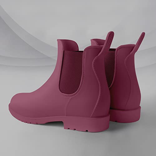 GEWEO Mujer Botas de Lluvia Elegante Chelsea Talón Grueso Wellington Botines para Lluvia Impermeables Botines Agua Antideslizante Goma Tobillo Slouch Boots Rojo 43EU