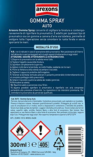 Goma Spray sigilla forature y rigonfia neumáticos. Apto para cualquier tipo de neumático Sia Con Gomas A Camera D Aire, Sia Tubeless. permette de marquetería se l 'Operazione sin desmontar la rueda perforada y sin sporcarsi Le manos.