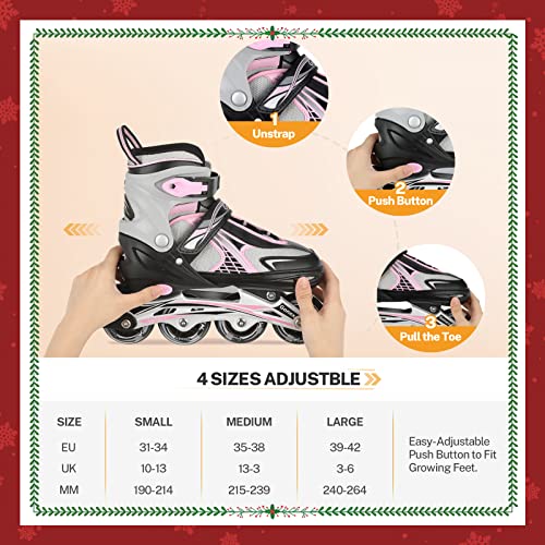 Gonex Patines en Línea Niños Niñas, Patín sobre Ruedas Iluminadas Inline Skates Ajustables Adultos, Patines Infantiles con Luces, Día del Niño Vuelta al Cole (Talla EU 31-42)