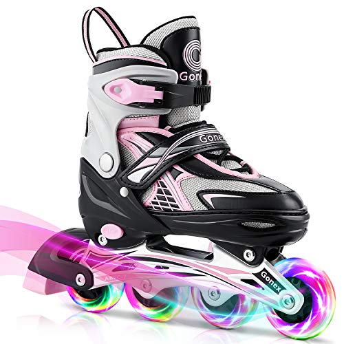 Gonex Patines en Línea Niños Niñas, Patín sobre Ruedas Iluminadas Inline Skates Ajustables Adultos, Patines Infantiles con Luces, Día del Niño Vuelta al Cole (Talla EU 31-42)