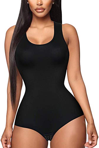 Gotoly Mujer Corsé Shaperwear Bodysuits Fajas Reductoras Mono sin Mangas con Cuello Redondo Corset Reductor Cintura Modelador de Cuerpo Completo (Negro, Large)