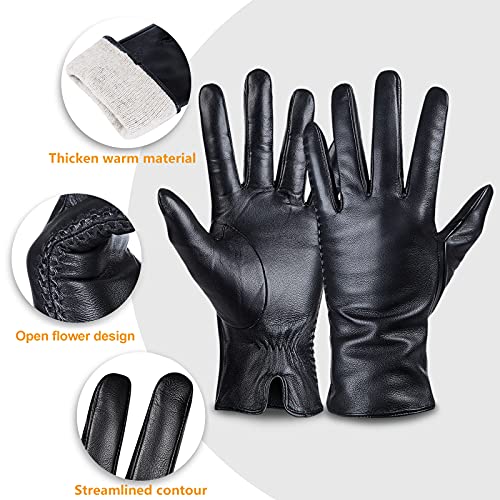 Guantes de piel de oveja genuina para mujer, cálidos de invierno para pantalla táctil, con forro de cachemira