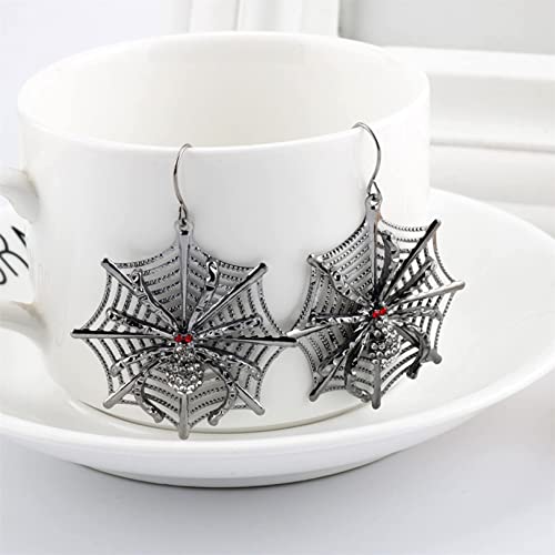 Halloween Tela de araña negra Pendientes de tela de araña colgantes Serie de Halloween negro Pendientes de aleación de araña Pendientes de metal de dibujos animados Accesorios de vacaciones