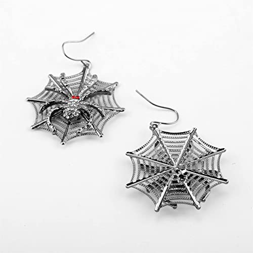 Halloween Tela de araña negra Pendientes de tela de araña colgantes Serie de Halloween negro Pendientes de aleación de araña Pendientes de metal de dibujos animados Accesorios de vacaciones