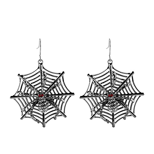 Halloween Tela de araña negra Pendientes de tela de araña colgantes Serie de Halloween negro Pendientes de aleación de araña Pendientes de metal de dibujos animados Accesorios de vacaciones