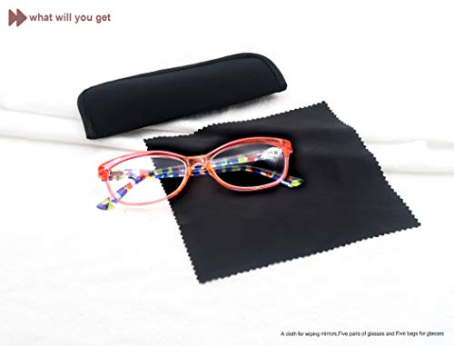 HEEYYOK Gafas de lectura Mujer Conjunto de 5,Moda,Cómoda,Elegante Lectores Multicolores,Lente Transparente Anteojos Para Leer con Bisagra de Resorte con Una Bolsa