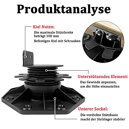 HENGMEI Juego de 10 soportes de suelo para terraza, altura regulable 30-60 mm, soportes de placa, patas ajustables de plástico para terrazas, terrazas, subestructura, placas de terraza